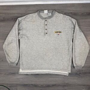 Pittsburgh Steelers 90s The Edge Henley Sweatshirt L Gray Embroidered Logo VTG